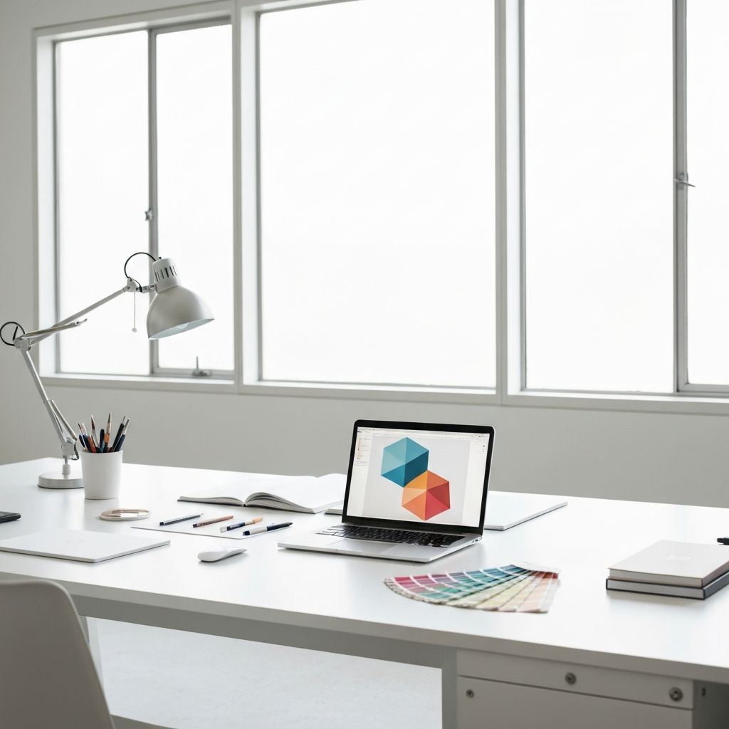The Inception Design Studio workspace — minimalist desk environment with design tools and natural light